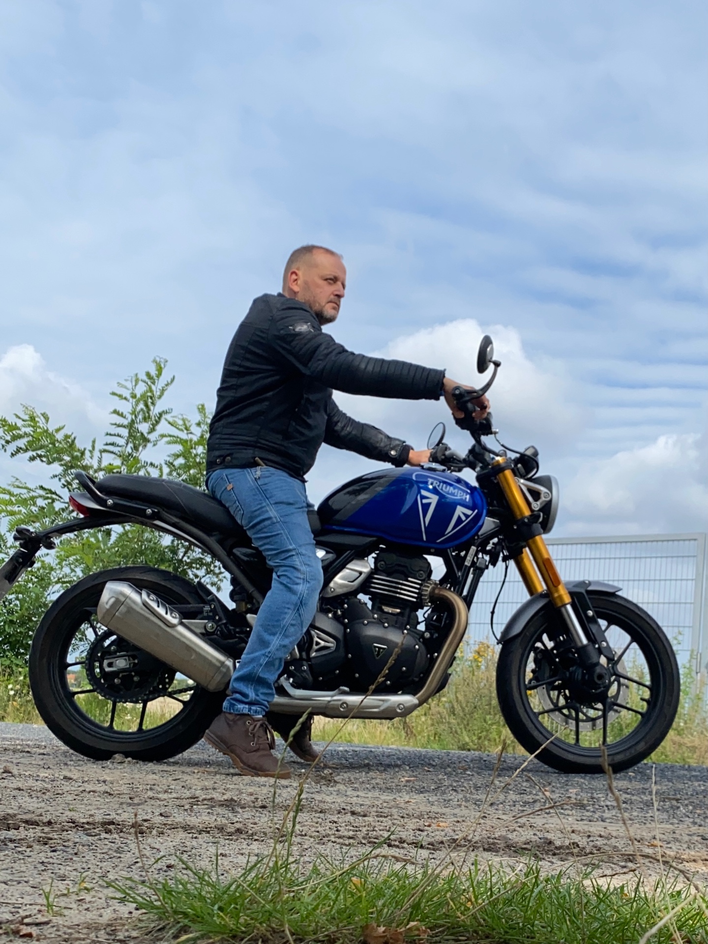 Andras on his Triumph motorcycle
