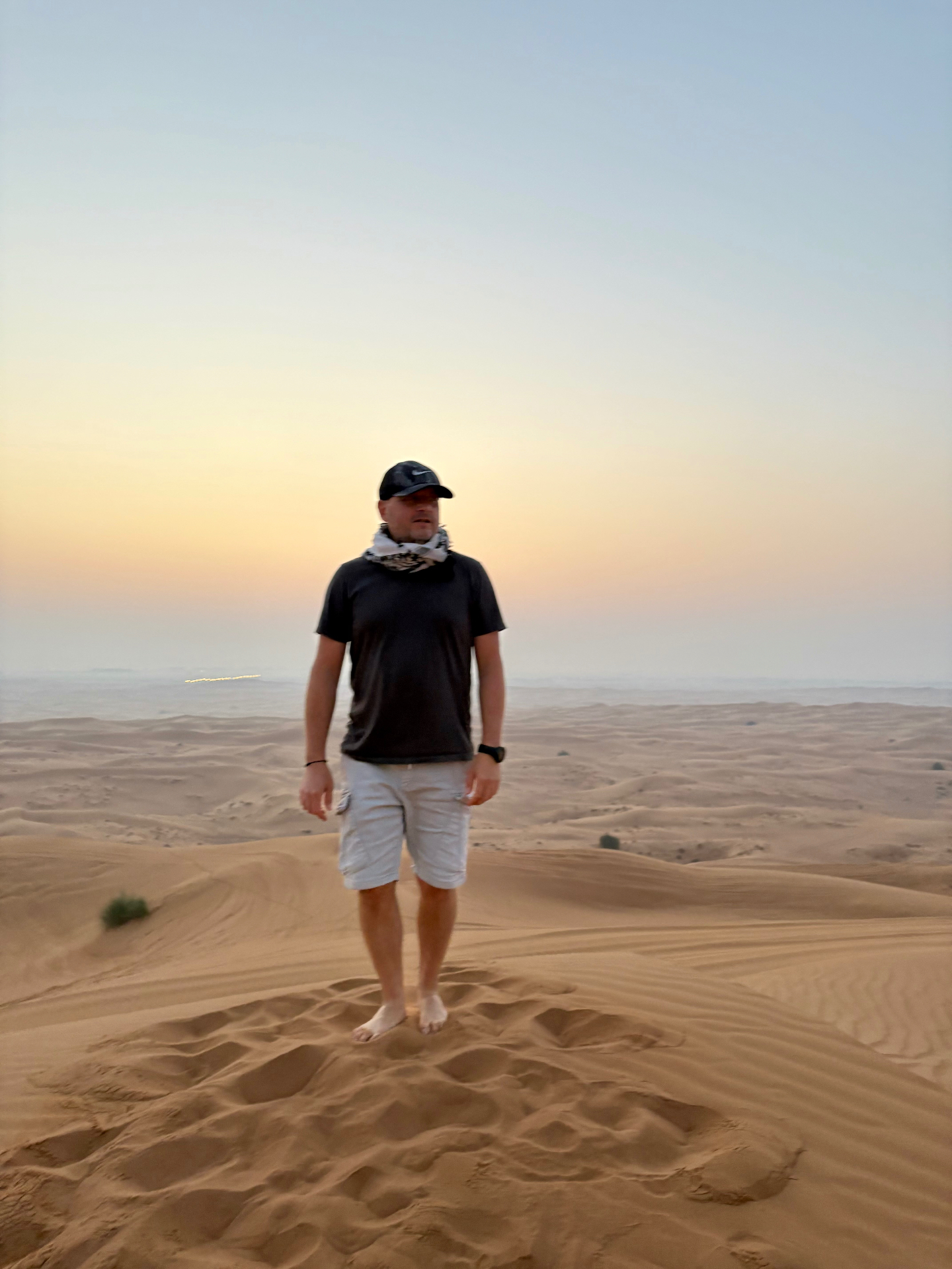 Andras in the desert at sunset